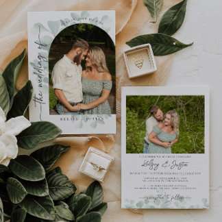 Whimsical Eucalyptus Photo Wedding bjudande Inbjudningar