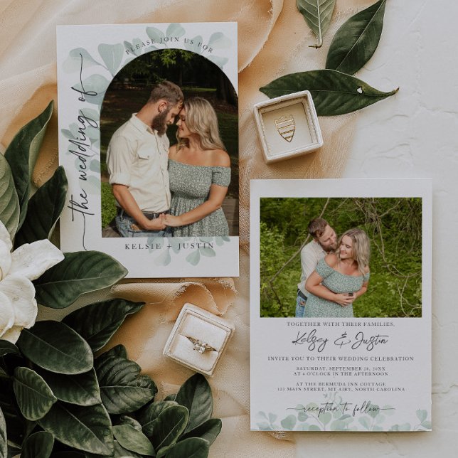 Whimsical Eucalyptus Photo Wedding bjudande Inbjudningar (Skapare uppladdad)