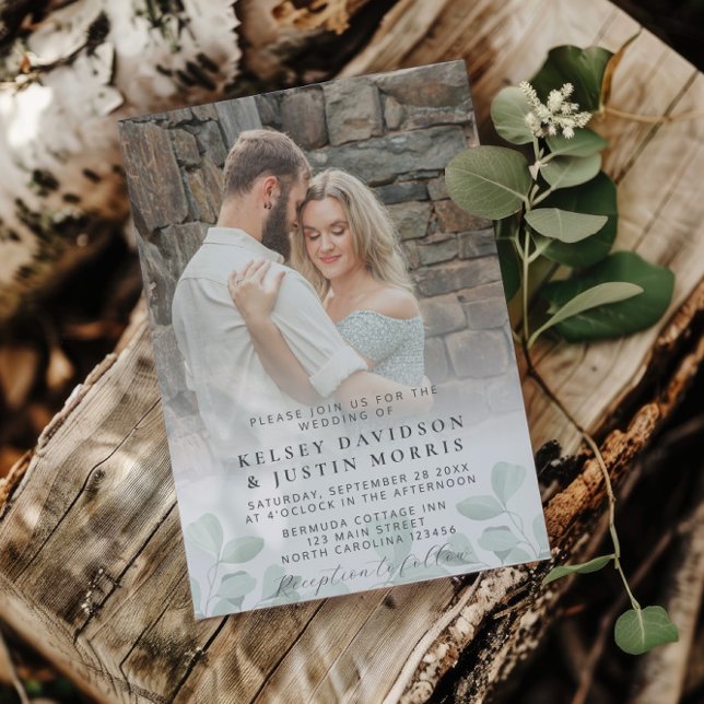 Whimsical Eucalyptus Photo Wedding bjudande Julkort (Skapare uppladdad)