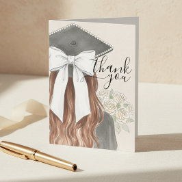 Whimsical examensmössa med rosett och pärlor text tack kort