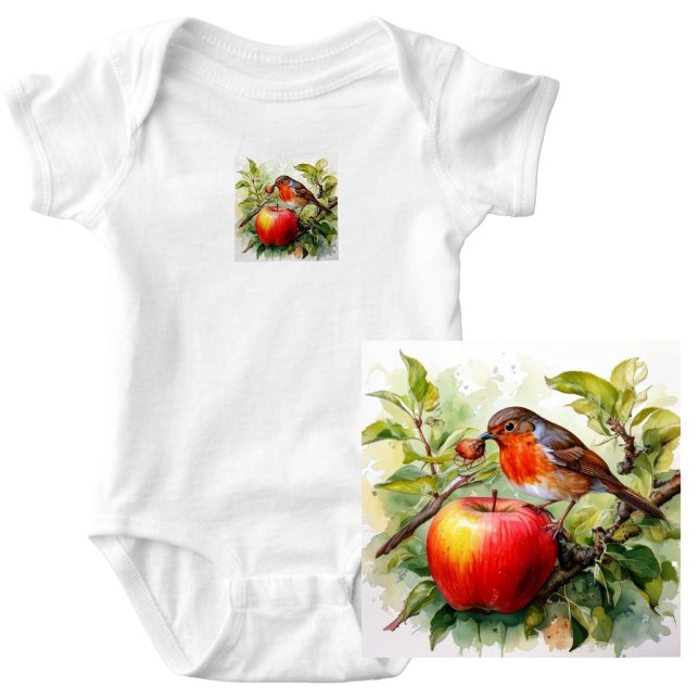 Whimsical Fågel & Äppel Delight T Shirt (Whimsical Bird & Apple Delight Baby Bodysuit
This enchanting illustration features a vibrant bird.)