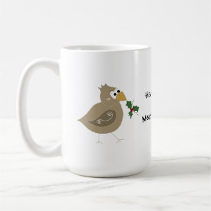 Whimsical Fågel med en Gren Holly Kaffemugg