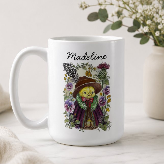 Whimsical Fågel- och Vildblomsnamn Design Kaffemugg (Skapare uppladdad)