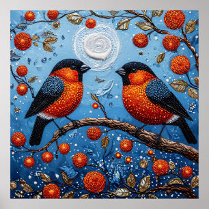🐦 Whimsical Fåglar Moon Färgrik Natur Dekoration Poster
