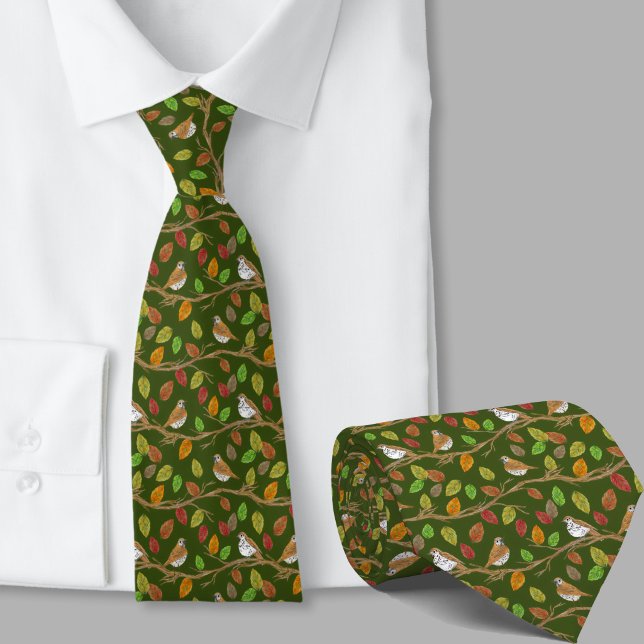 Whimsical Fåglar och Blad Mönster Slips (Skapare uppladdad)