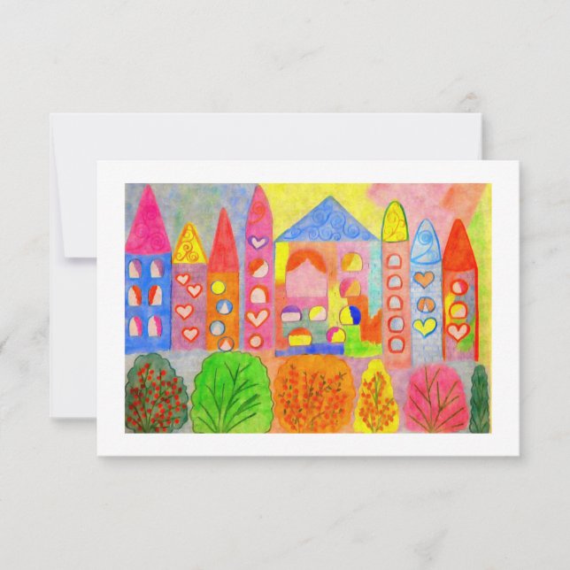 Whimsical Fairy Castle Town Holiday Response Card OSA Kort (Framsida)