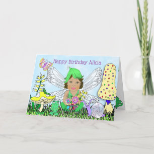 Whimsical Fairy Elf på Magic Mushroom Birthday Kort