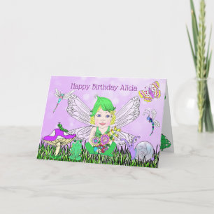 Whimsical Fairy Elf på Magic Mushroom Birthday Kort