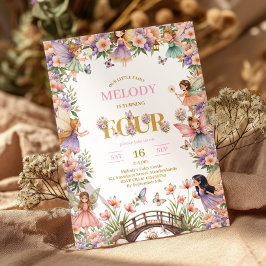 Whimsical Fairy flower 4th birthday Invitation Inbjudningar