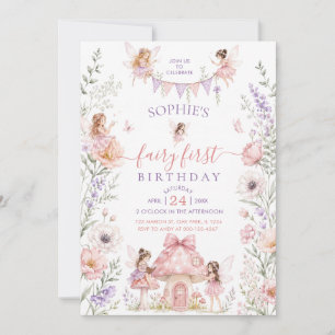 Whimsical Fairy Första födelsedag Förtrollad skog Inbjudningar