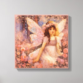 Whimsical Fairy in Dreamy Pink Floral Garden Canvastryck