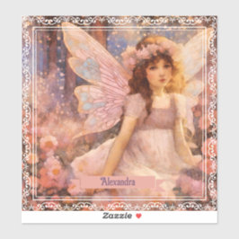 Whimsical Fairy in Dreamy Pink Floral Garden Klistermärken