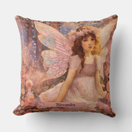 Whimsical Fairy in Dreamy Pink Floral Garden Kudde