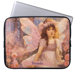 Whimsical Fairy in Dreamy Pink Floral Garden Laptop Fodral