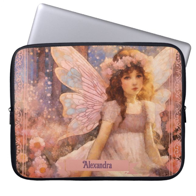 Whimsical Fairy in Dreamy Pink Floral Garden Laptop Fodral (Framsidan)