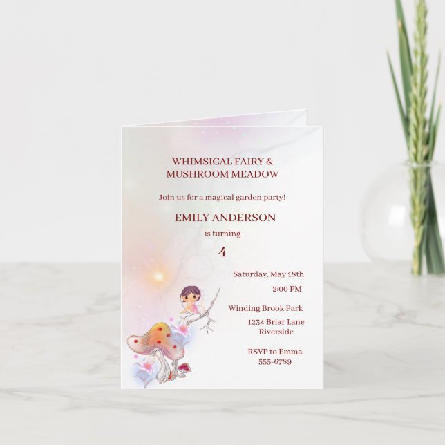 Whimsical Fairy Magic 4e födelsedagen-inbjudan Inbjudan (Framsida)