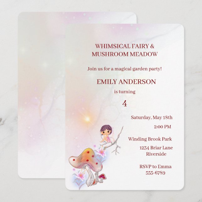 Whimsical Fairy Magic 4e födelsedagen-inbjudan Inbjudningar (Fram/baksida)