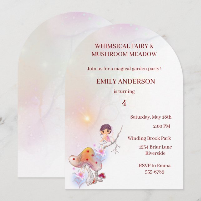 Whimsical Fairy Magic 4e födelsedagen-inbjudan Inbjudningar (Fram/baksida)