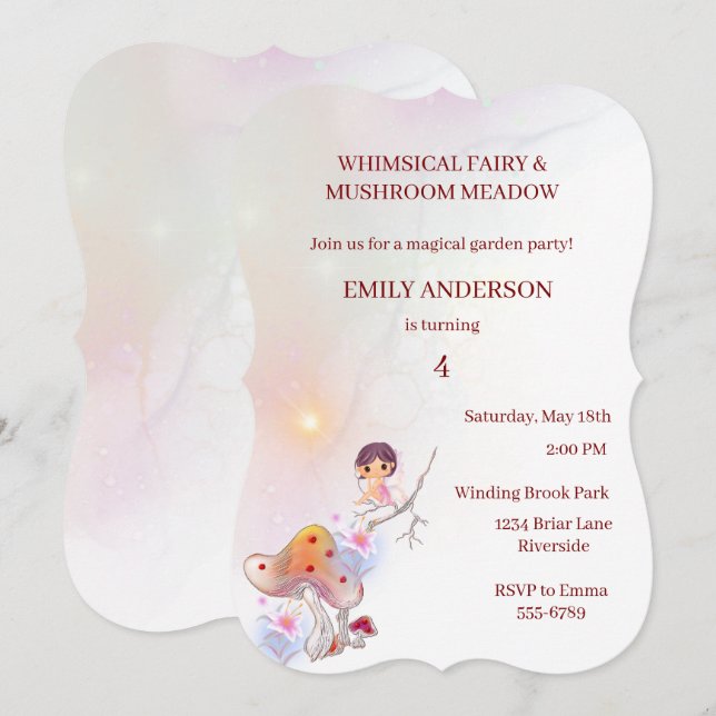 Whimsical Fairy Magic 4e födelsedagen-inbjudan Inbjudningar (Fram/baksida)