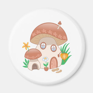 Whimsical Fairy Mushroom House Magnet