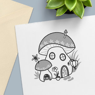 Whimsical Fairy Mushroom House Självfärgande Stämpel