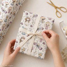 Whimsical Fairy & Mushroom Pastel Blomsterträdgård Presentpapper