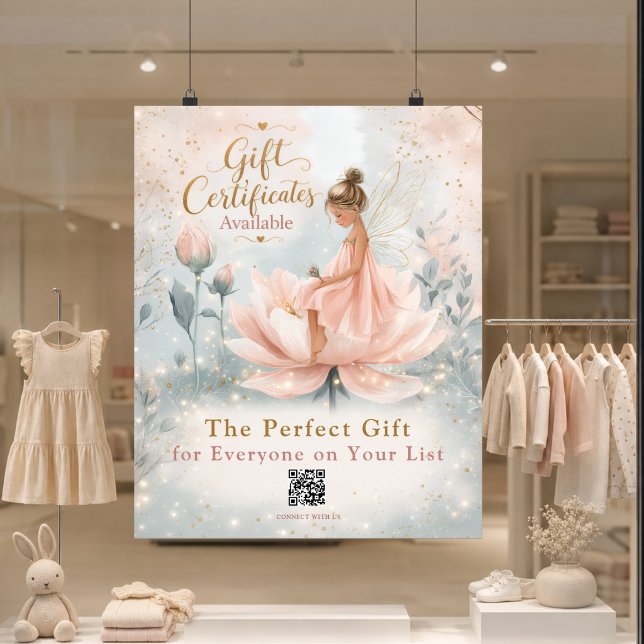 Whimsical Fairy Presentcertifikat QR-kod Kampanj  Poster (Whimsical Fairy Gift Certificate QR Code Promo Poster)