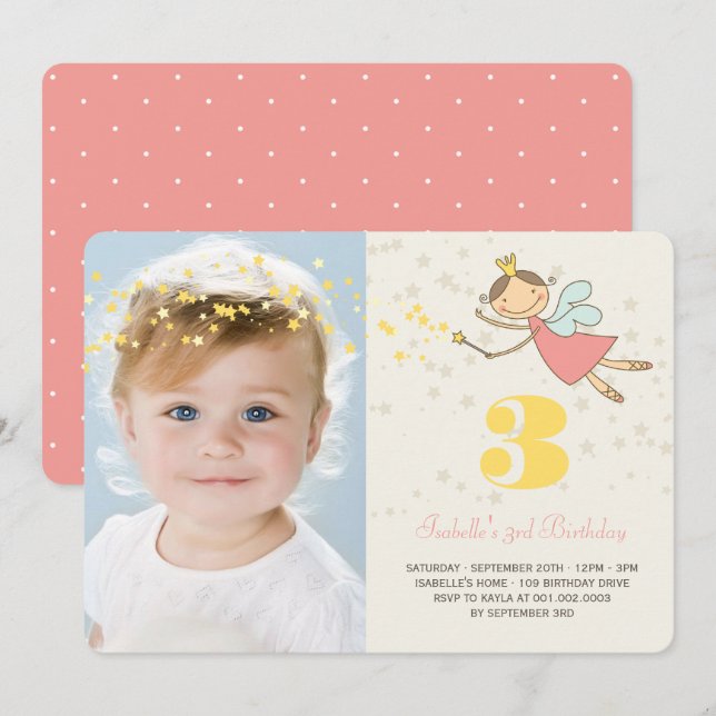 Whimsical Fairy Princess Girl Födelsedagsfest Phot Inbjudningar (Fram/baksida)