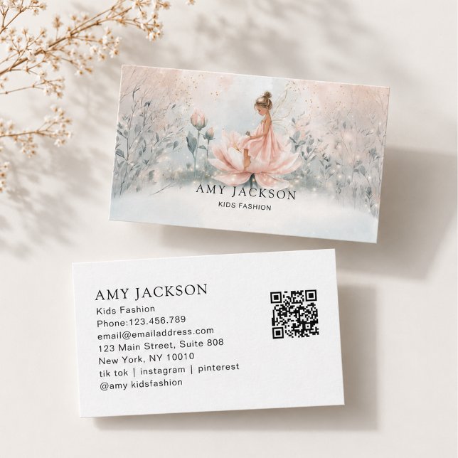 Whimsical Fairy QR-kod Affärskort Tidsbeställning Kort (Whimsical Fairy QR Code Business Card)