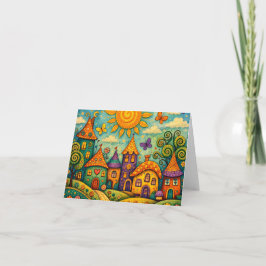 Whimsical Fairy Tale Village Colorful Canvas Art Tack Kort
