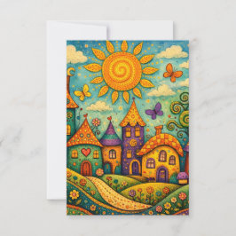 Whimsical Fairy Tale Village Colorful Canvas Art Tack Kort