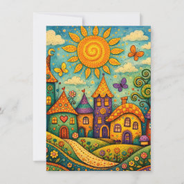 Whimsical Fairy Tale Village Colorful Canvas Art Tack Kort