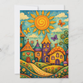 Whimsical Fairy Tale Village Colorful Canvas Art Tack Kort