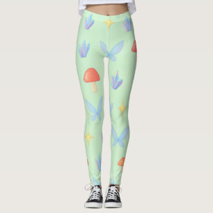 Whimsical Fairycore-mönster – Svampar, Kristaller Leggings