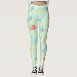 Whimsical Fairycore-mönster – Svampar, Kristaller Leggings