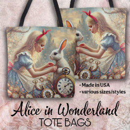 Whimsical Fairytale Art Alice and White Rabbit Tygkasse