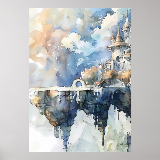 Whimsical Fairytale Castle on Sky Cliff Poster (Framsidan)