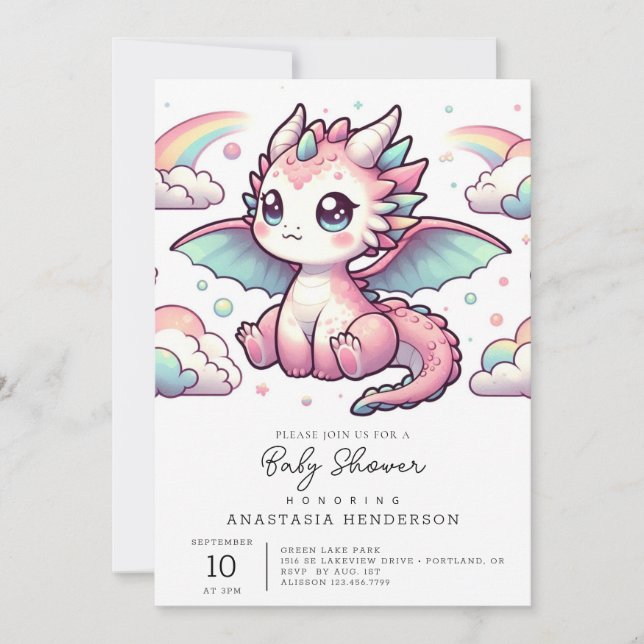 Whimsical Fairytale Dragon Baby Shower Inbjudningar (Framsida)