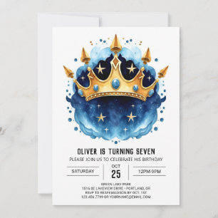 Whimsical Fairytale Prince Krona Birthday Inbjudningar