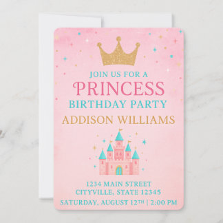 Whimsical Fairytale Princess Castle Birthday Inbjudningar