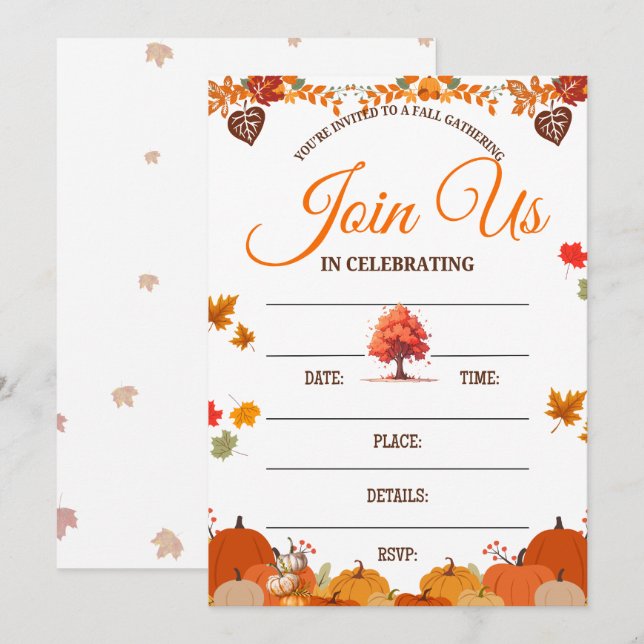 Whimsical Fall Gathering Invitation Inbjudningar (Fram/baksida)