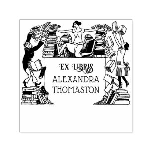 Whimsical Fallande Böcker Ex Libris Biblioteksnamn Självfärgande Stämpel