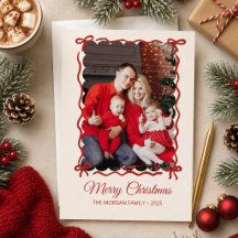 Whimsical Familj Foto Röd Slinga Jul Högtid