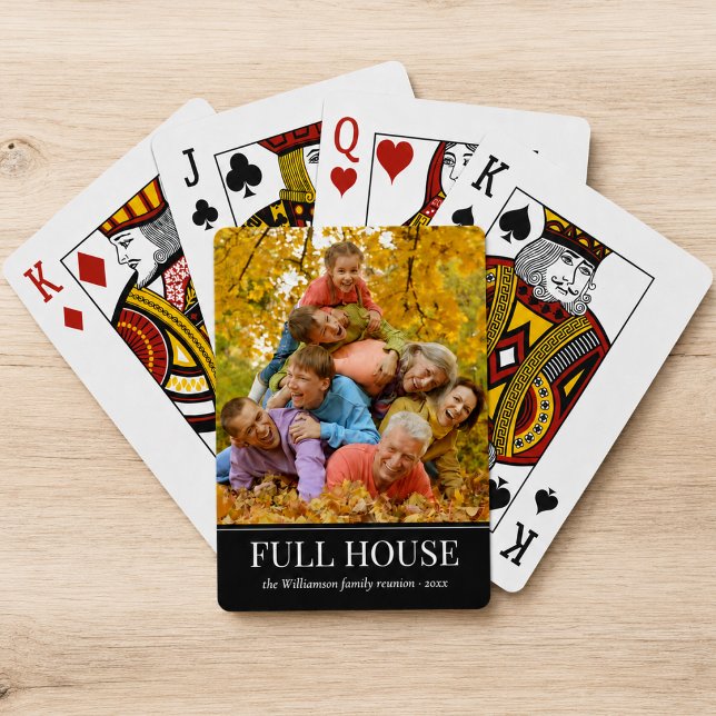 Whimsical Familjefoto Casinokort (elegant whimsical full house family reunion photo poker playing cards with custom family name)