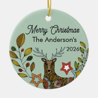 Whimsical Familjejul | Hjort & Stjärnor Julgransprydnad Keramik