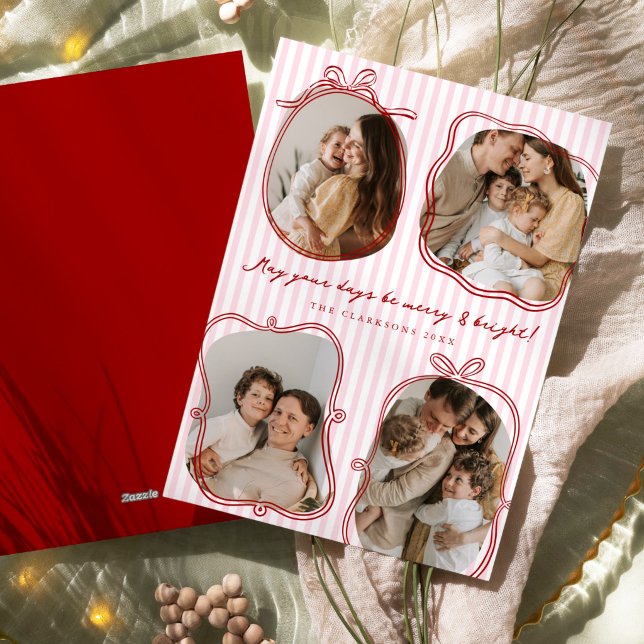 Whimsical Familjeporträtt Bågar Julkort (Skapare uppladdad)