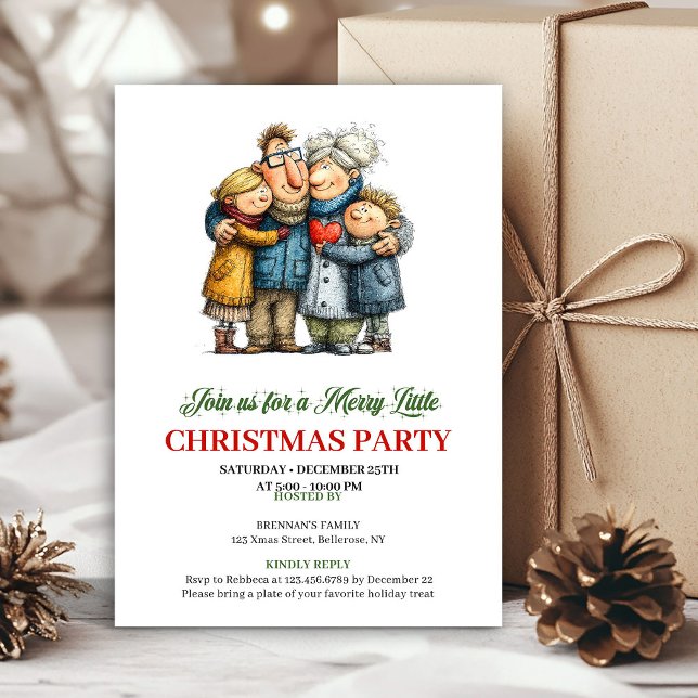 Whimsical Family Cartoon Christmas Party Card Inbjudningar (Whimsical Family Cartoon Christmas Party Card)