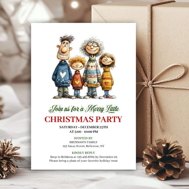 Whimsical Family Cartoon Modern Christmas Card Inbjudningar (Whimsical Family Cartoon Modern Christmas Card)