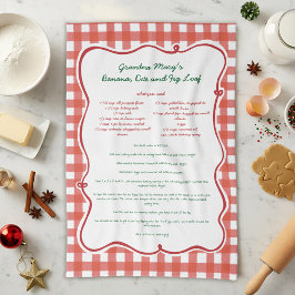 Whimsical Family Recipe Red Gingham Kökshandduk