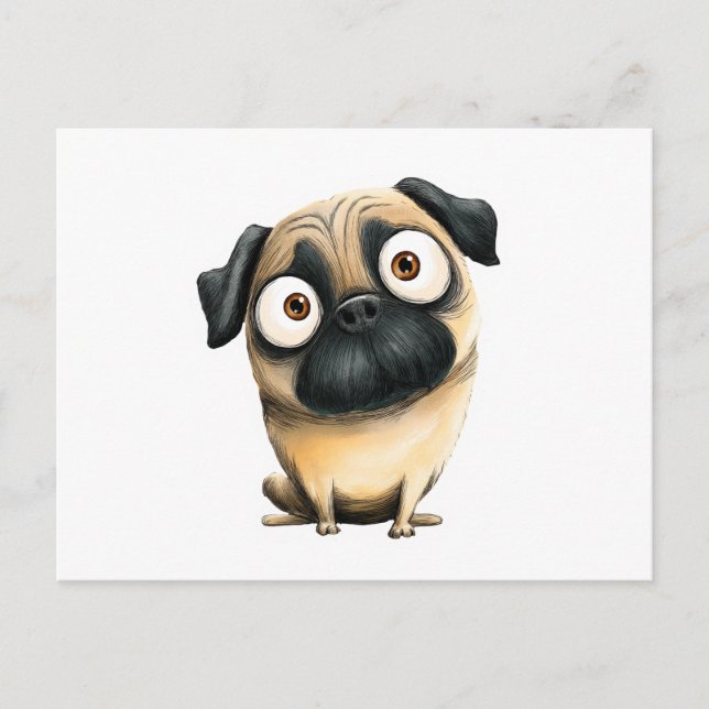 Whimsical Fånig Pug Vykort (Framsida)